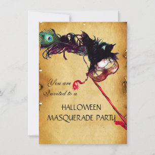 HALLOWEEN MASQUERADE PARTY, parchment rsvp Invitation
