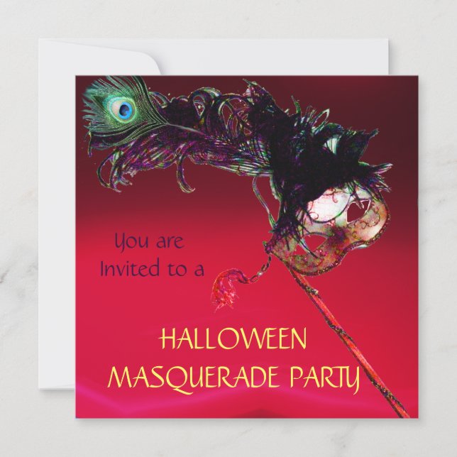 HALLOWEEN MASQUERADE PARTY, Red burgundy Invitation (Front)