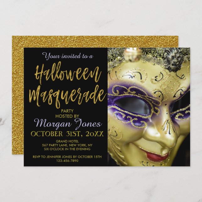 Halloween Masquerade Party with Modern Typography Invitation (Front/Back)