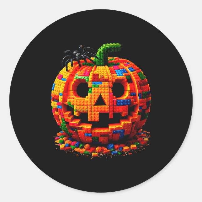 Halloween Master Builder Pumpkin Kids Building Blo Classic Round Sticker (Front)