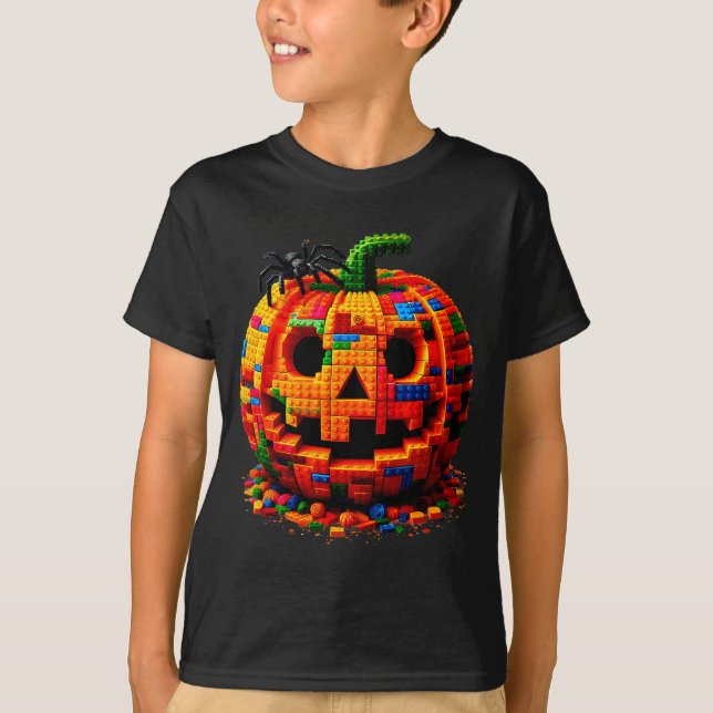 Halloween Master Builder Pumpkin Kids Building Blo T-Shirt (Front)