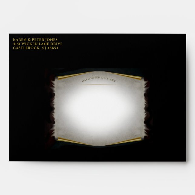 Halloween Match Purple & Black Stripe Party Invite Envelope (Front)