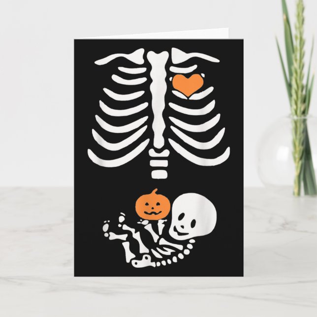 Halloween Maternity Skeleton Baby Heart Pregnancy  Card (Front)