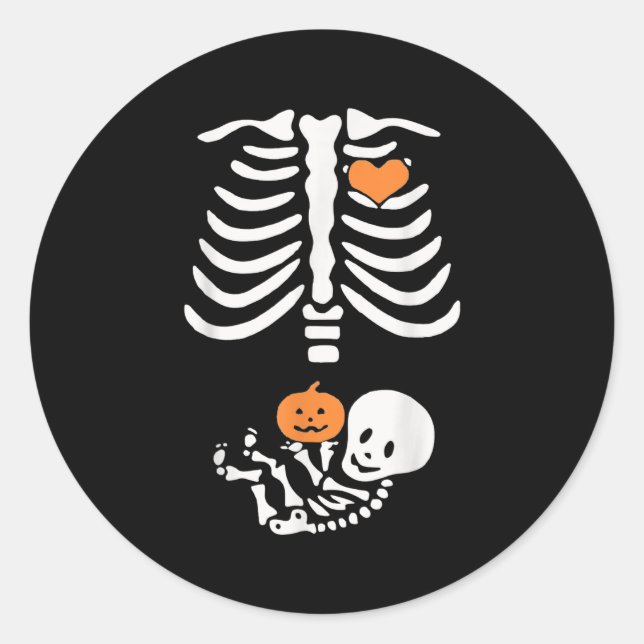 Halloween Maternity Skeleton Baby Heart Pregnancy  Classic Round Sticker (Front)