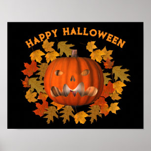 Halloween Mean Jack O Lantern And Fall Leaves  Poster