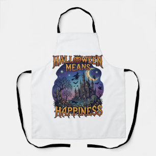 Halloween Means Happiness Haunted Castle Witch Moo Apron