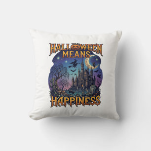 Halloween Means Happiness Haunted Castle Witch Moo Cushion