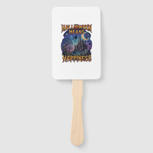 Halloween Means Happiness Haunted Castle Witch Moo Hand Fan