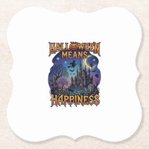 Halloween Means Happiness Haunted Castle Witch Moo Paper Coaster