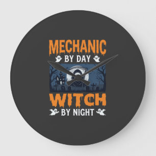 Halloween Mechanic by Day Witch by Night Large Clock