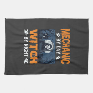 Halloween Mechanic by Day Witch by Night Tea Towel