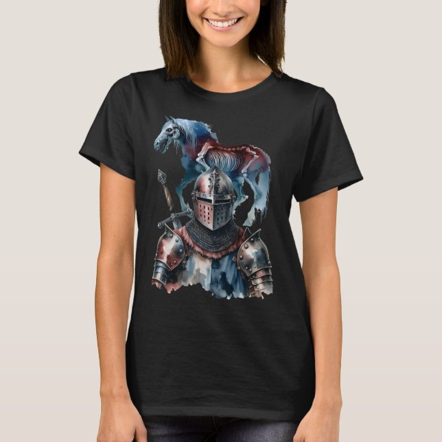 Halloween Mediaeval Knight Horses Knight Armour Ho T-Shirt (Front)