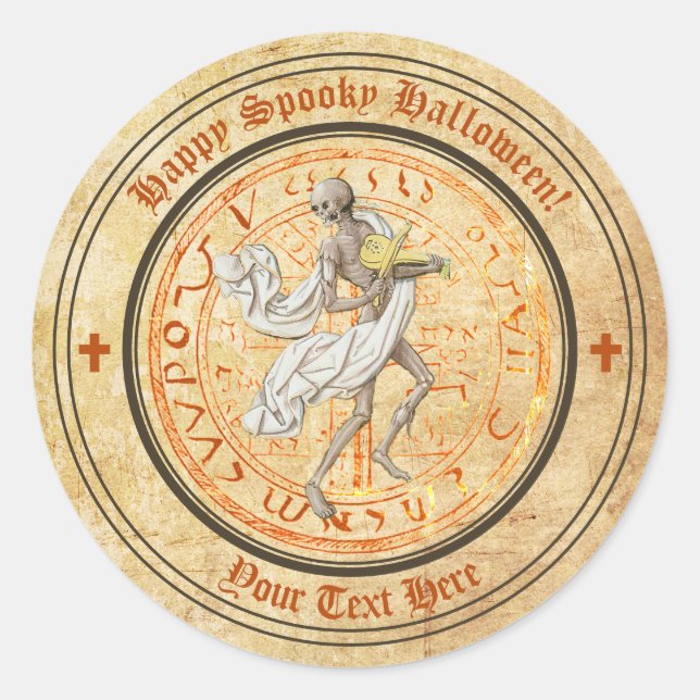 Halloween Mediaeval Musicing Skeleton Sticker (Front)
