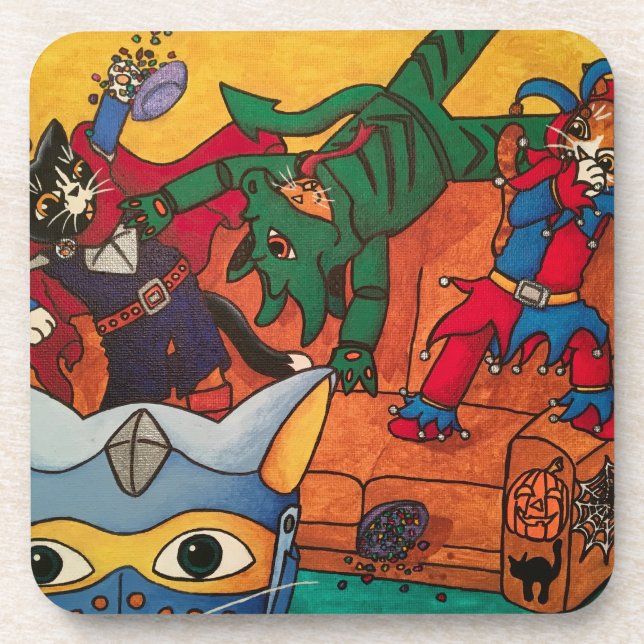 Halloween Medieval Knight Costume Cats Coaster (Front)