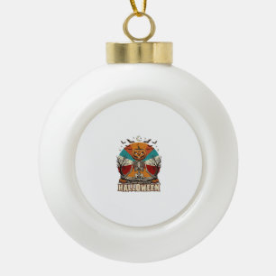 Halloween Meditating Pumpkin Skeleton Retro Sun Ba Ceramic Ball Christmas Ornament