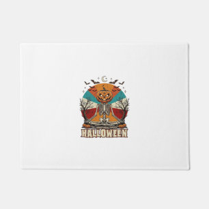Halloween Meditating Pumpkin Skeleton Retro Sun Ba Doormat