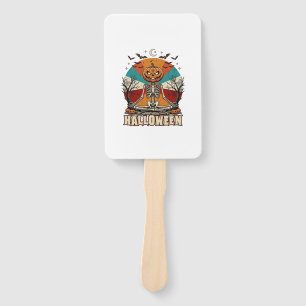 Halloween Meditating Pumpkin Skeleton Retro Sun Ba Hand Fan