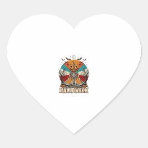 Halloween Meditating Pumpkin Skeleton Retro Sun Ba Heart Sticker