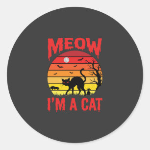 Halloween Meow Im a Cat Retro Sunset Classic Round Sticker