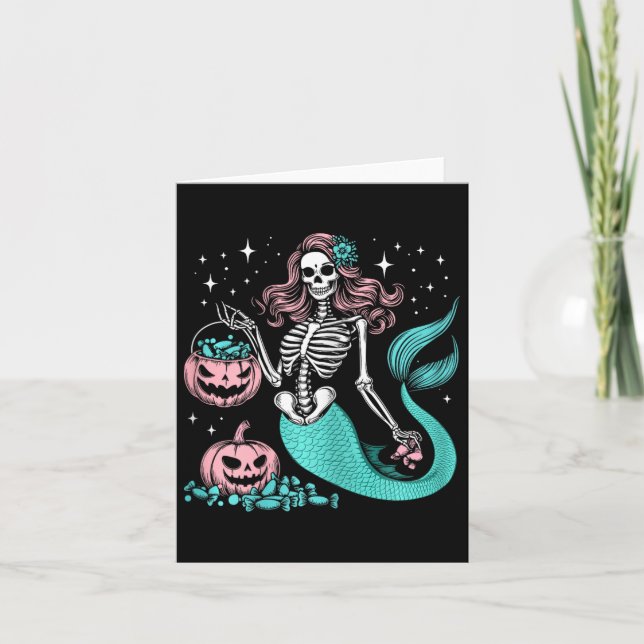 Halloween Mermaid Funny Skeleton  Card (Front)