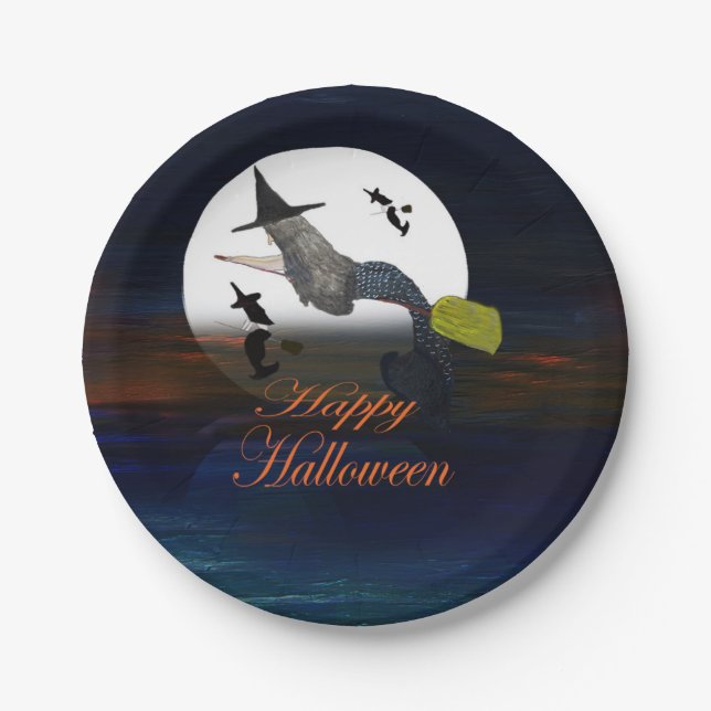 Halloween mermaid witch in moonlight paper plates. paper plate (Front)
