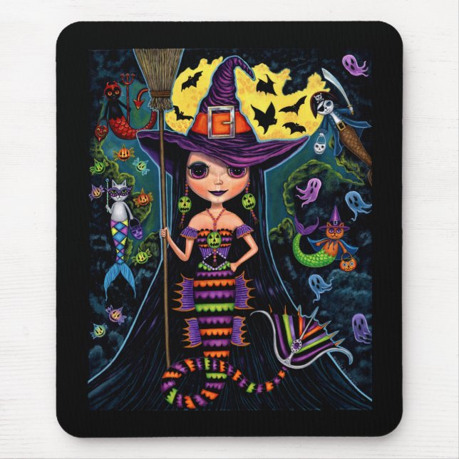 Halloween Mermaid Witch Mercats Ghosts Pumpkins  Mouse Mat (Front)