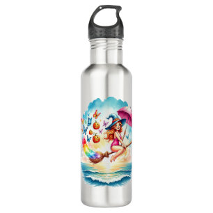 Halloween Mermaid Witch on Broom 710 Ml Water Bottle