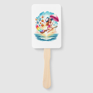 Halloween Mermaid Witch on Broom Hand Fan