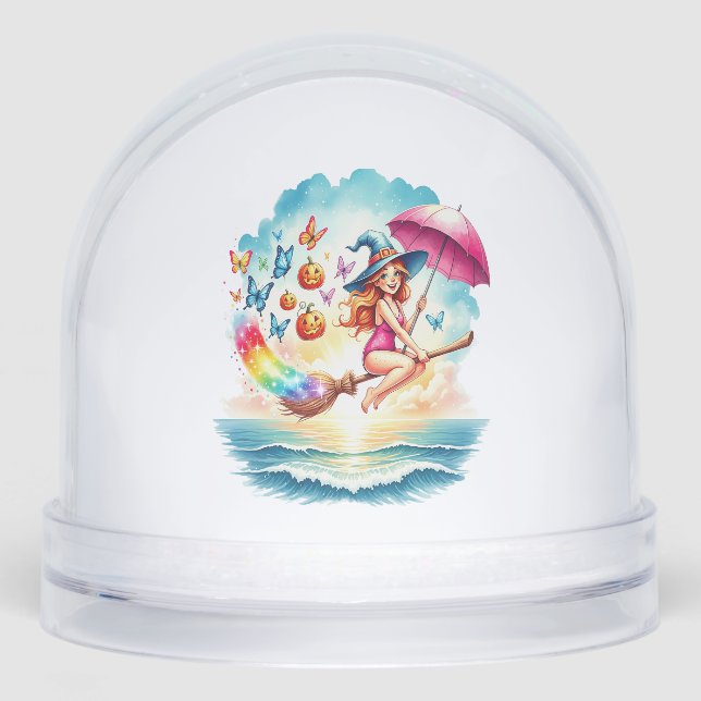 Halloween Mermaid Witch on Broom Snowglobe (Front)