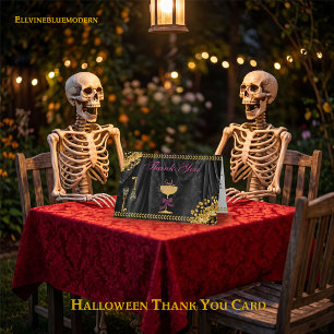 Halloween Message Gold Glitter Skulls Thank You Card