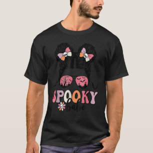 Halloween  Messy Bun Girl Spooky Babe Season Groov T-Shirt
