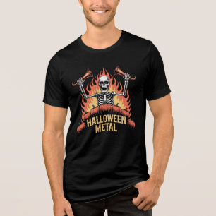 Halloween Metal Skeleton T-Shirt Tri-Blend Shirt