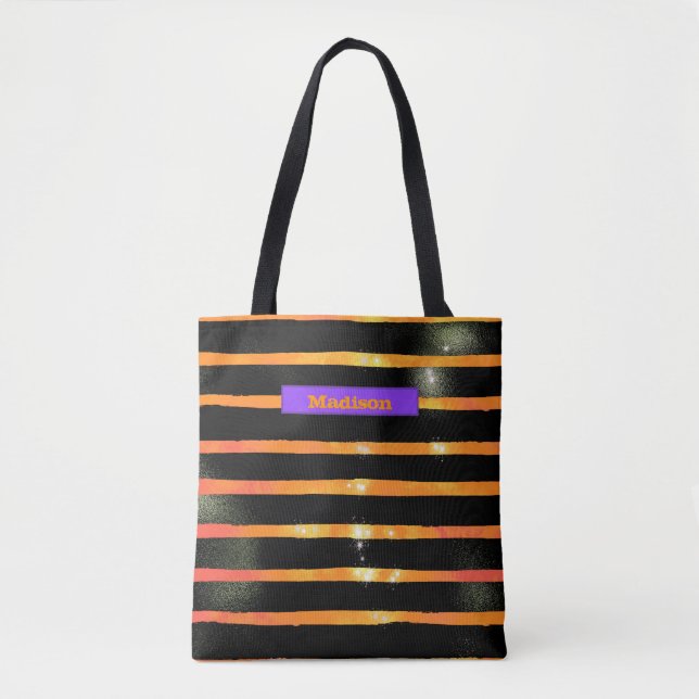 Halloween Metallic Stripe Personalised Trick Treat Tote Bag (Front)