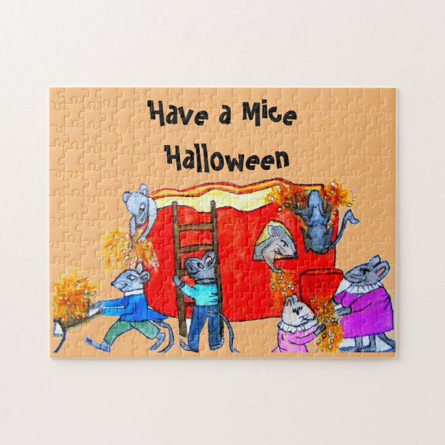 HALLOWEEN MICE CLEAN THE PUMPKIN   JIGSAW PUZZLE (Horizontal)