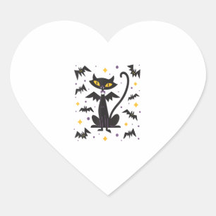 Halloween Mid Century Retro Vampire Black Cat Heart Sticker