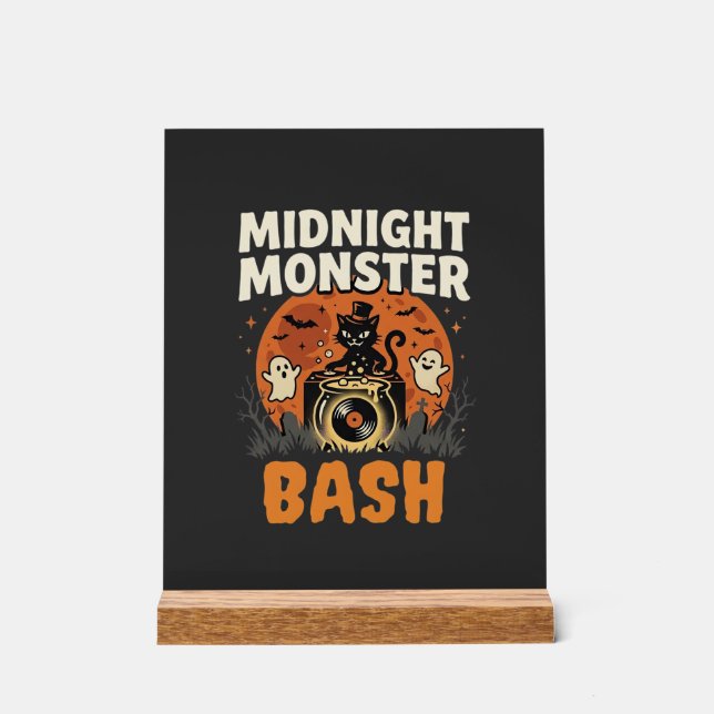 Halloween Midnight Monster Bash Acrylic Sign (Front)
