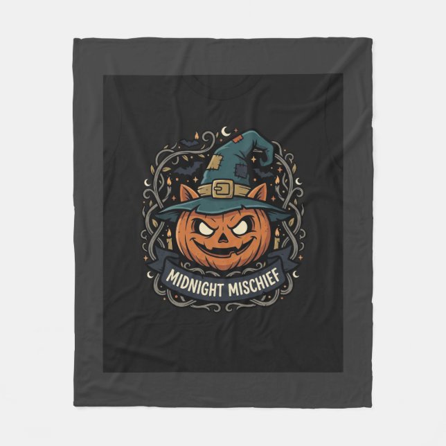 Halloween Midnight Pumpkin Mischief Fleece Blanket (Front)