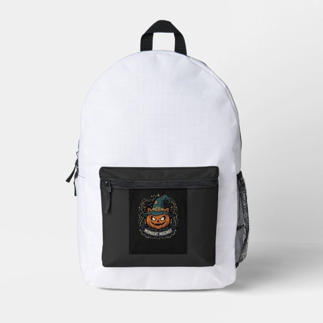 Halloween Midnight Pumpkin Mischief Printed Backpack (Front)
