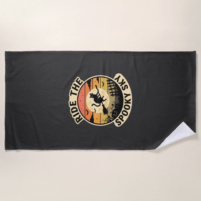 Halloween Midnight Witch Sunset Beach Towel (Front)