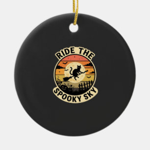 Halloween Midnight Witch Sunset Ceramic Tree Decoration