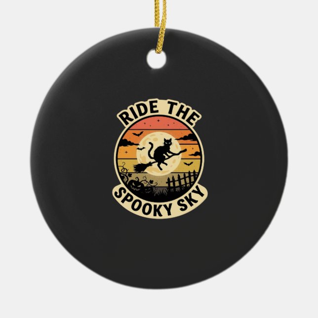 Halloween Midnight Witch Sunset Ceramic Tree Decoration (Front)