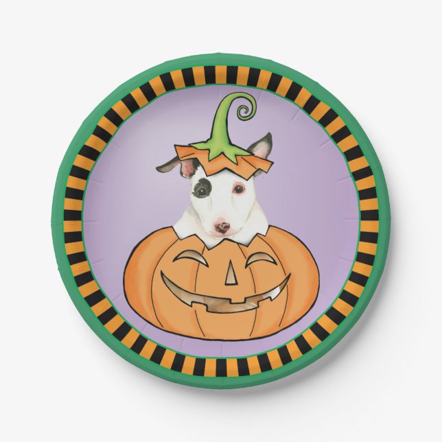 Halloween Mini Bull Terrier Paper Plates (Front)