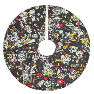 Halloween Mini Doodle Vintage Pattern Brushed Polyester Tree Skirt