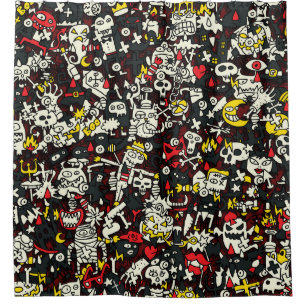 Halloween Mini Doodle Vintage Pattern Shower Curtain