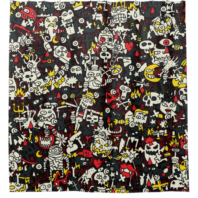 Halloween Mini Doodle Vintage Pattern Shower Curtain (Front)