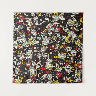 Halloween Mini Doodle Vintage Pattern Tapestry