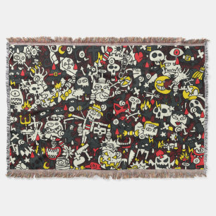 Halloween Mini Doodle Vintage Pattern Throw Blanket