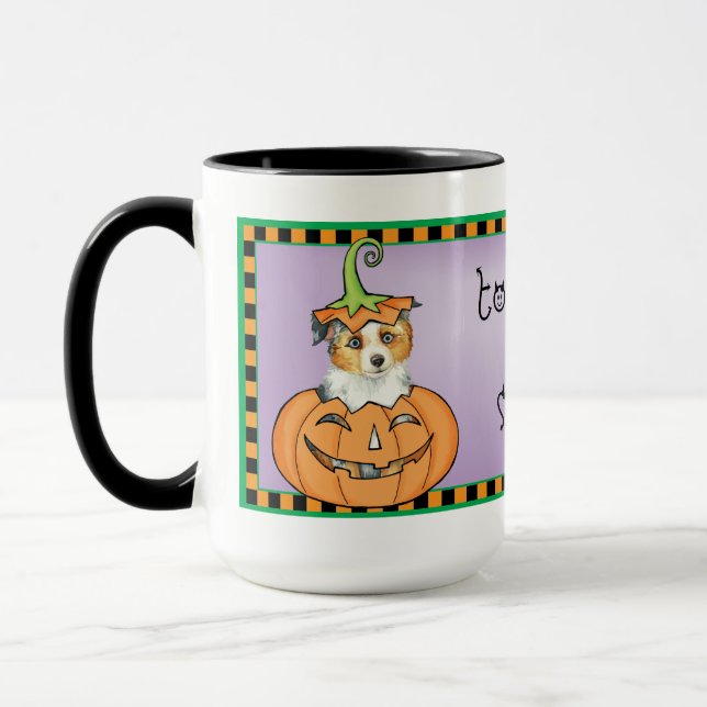 Halloween Miniature American Shepherd Mug (Left)