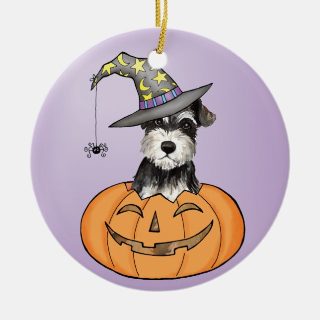 Halloween Miniature Schnauzer Ceramic Tree Decoration (Front)
