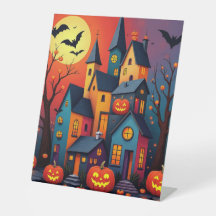 Halloween modern art castle and pumpkins